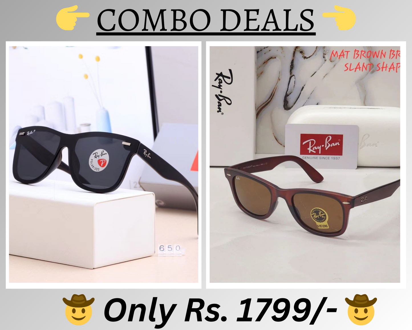 RAY-BAN New Top Trending Men's Pack Of 2 Combo Hot Favourite Wintage Sunglass For Unisex.