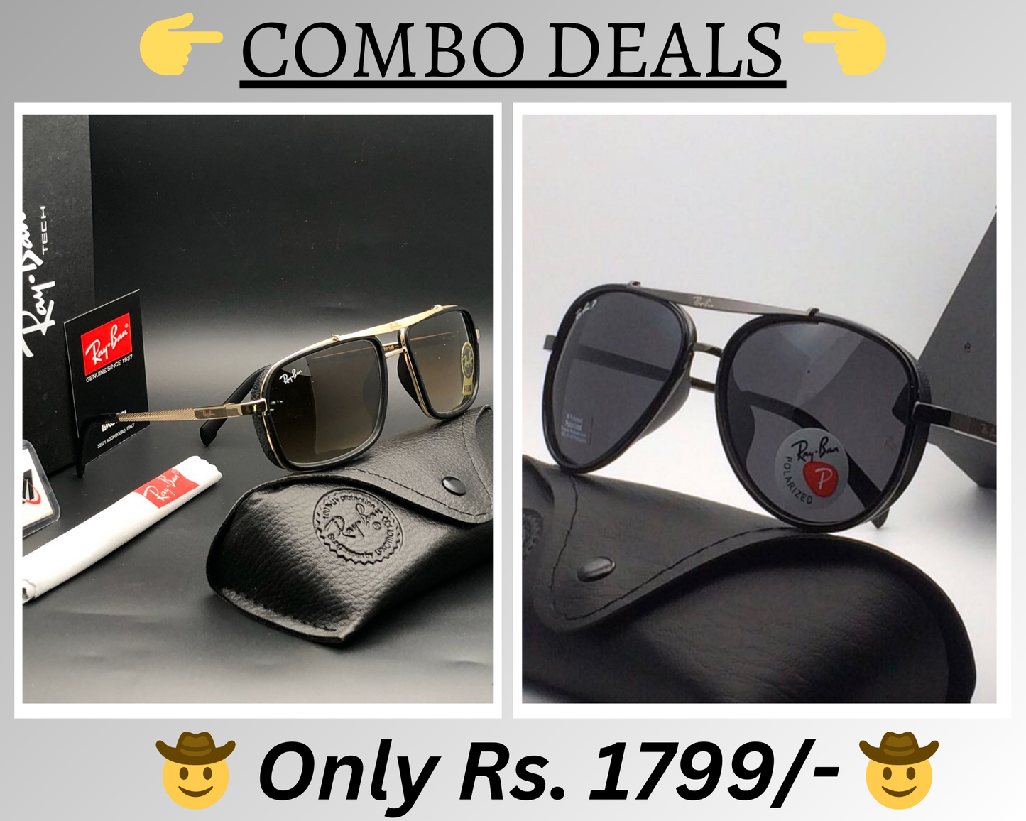 RAY-BAN New Top Trending Men's Pack Of 2 Combo Hot Favourite Wintage Sunglass For Unisex.