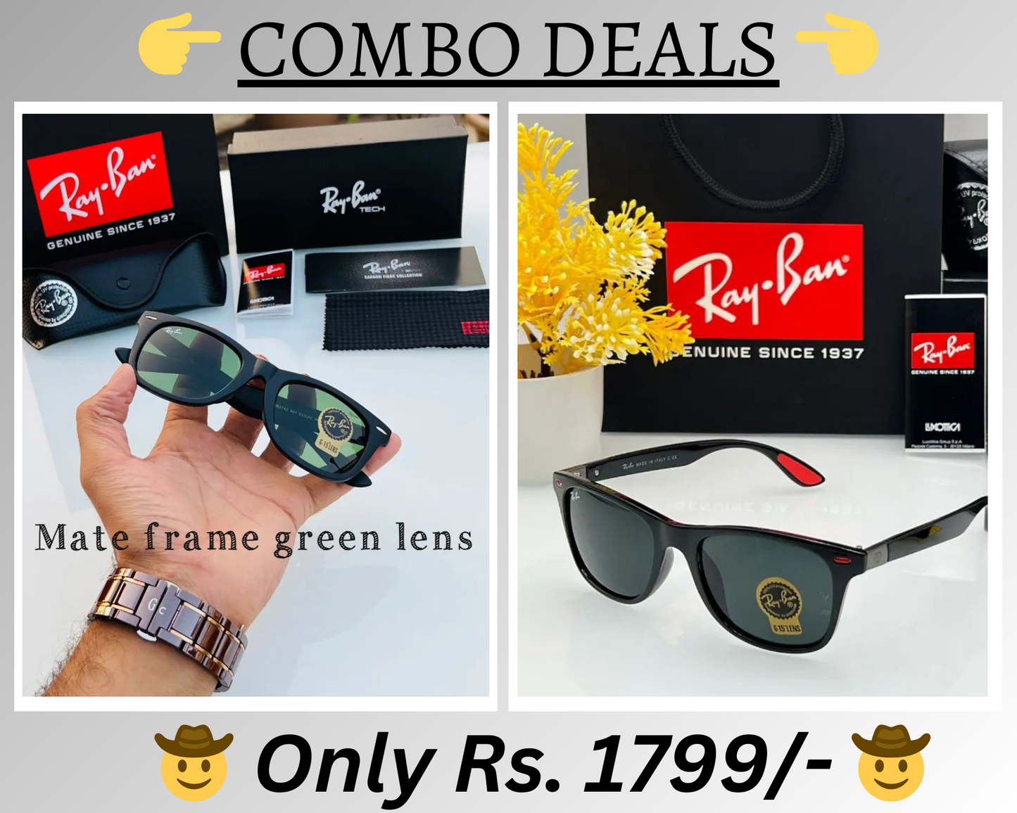 RAY-BAN New Top Trending Men's Pack Of 2 Combo Hot Favourite Wintage Sunglass For Unisex.