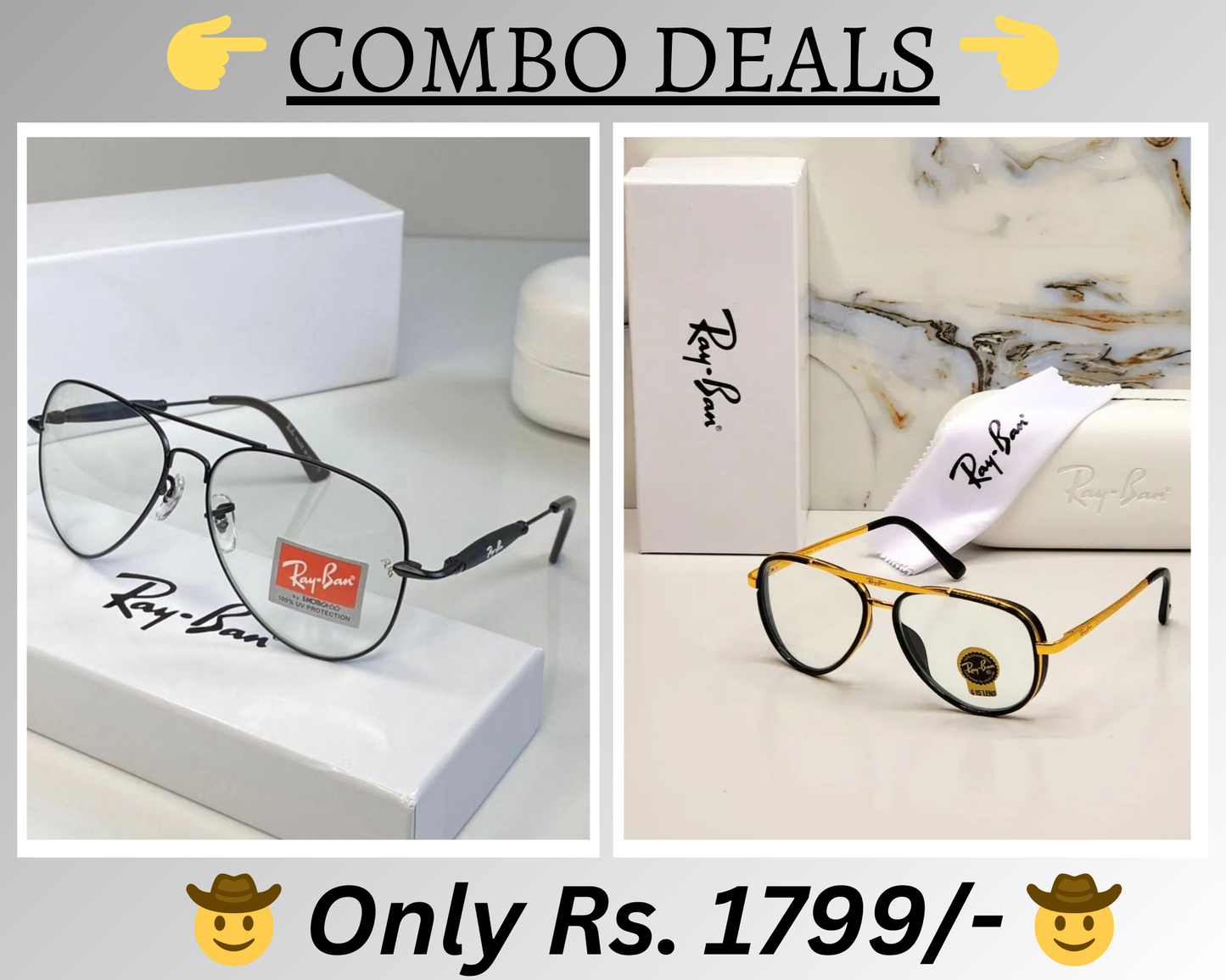 RAY-BAN New Top Trending Men's Pack Of 2 Combo Hot Favourite Wintage Sunglass For Unisex.