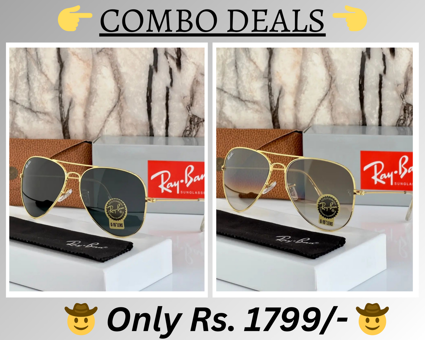 RAY-BAN New Top Trending Men's Pack Of 2 Combo Hot Favourite Wintage Sunglass For Unisex.