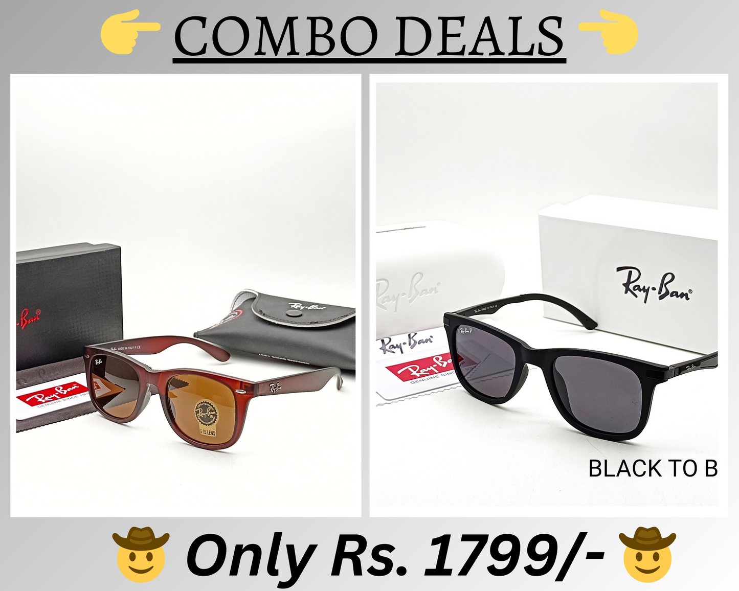 RAY-BAN New Top Trending Men's Pack Of 2 Combo Hot Favourite Wintage Sunglass For Unisex.