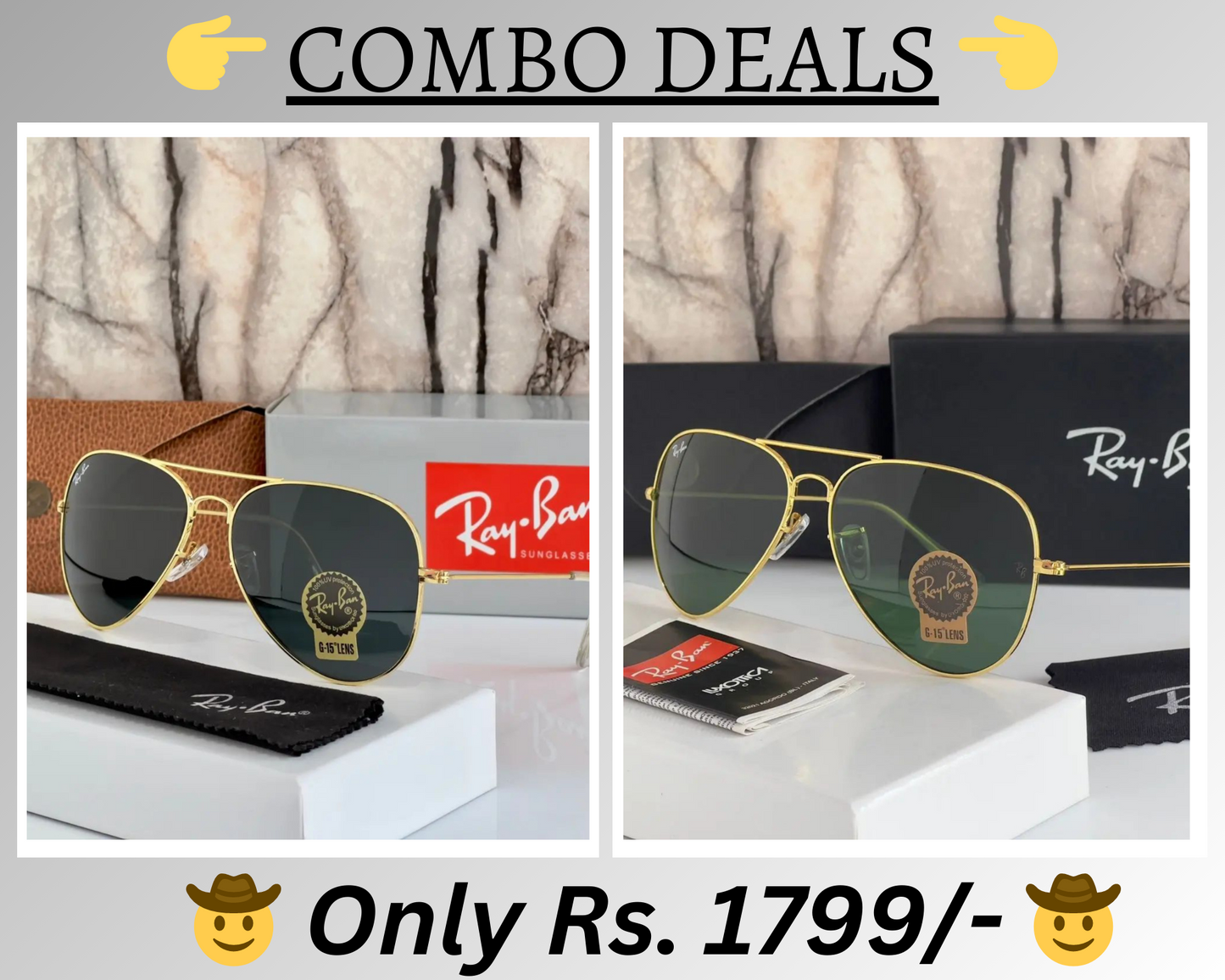 RAY-BAN New Top Trending Men's Pack Of 2 Combo Hot Favourite Wintage Sunglass For Unisex.