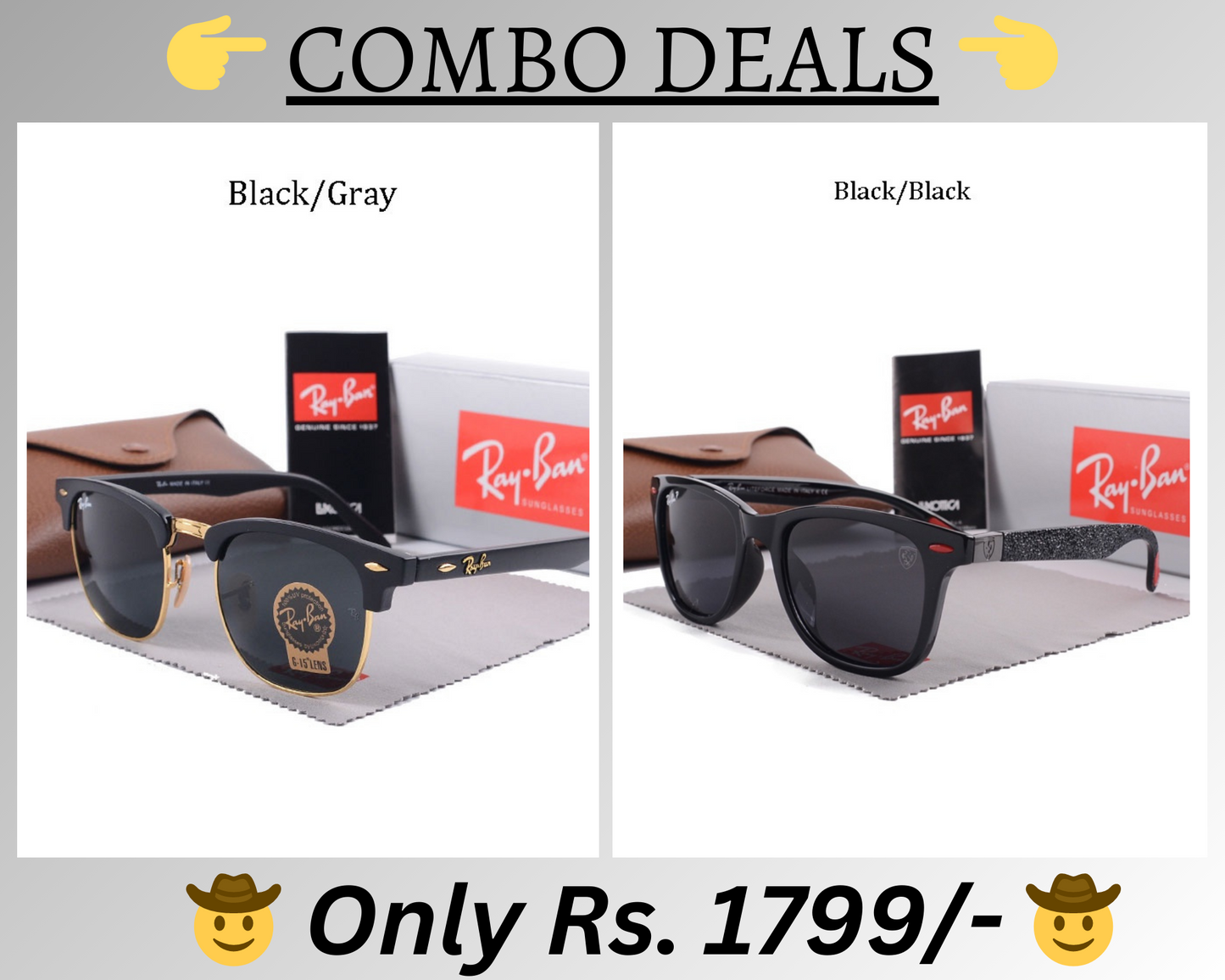 RAY-BAN New Top Trending Men's Pack Of 2 Combo Hot Favourite Wintage Sunglass For Unisex.