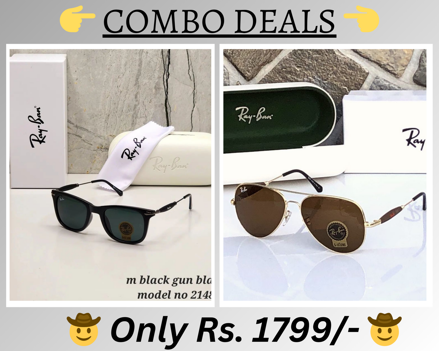 RAY-BAN New Top Trending Men's Pack Of 2 Combo Hot Favourite Wintage Sunglass For Unisex.