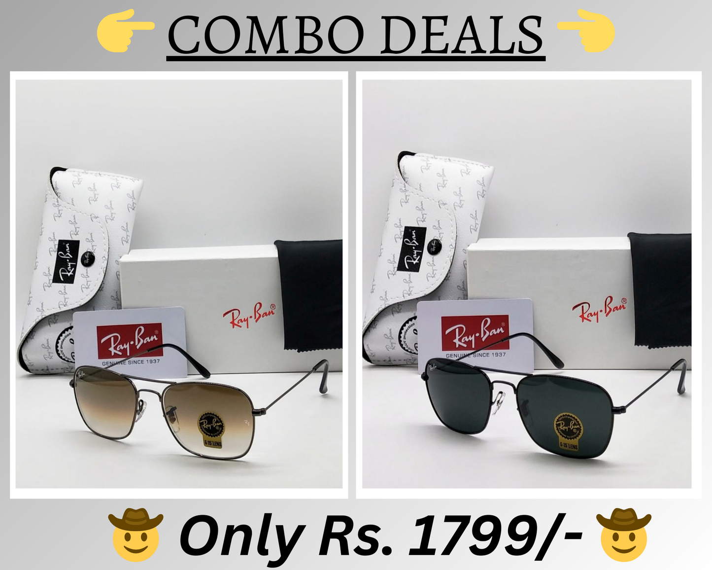 RAY-BAN New Top Trending Men's Pack Of 2 Combo Hot Favourite Wintage Sunglass For Unisex.
