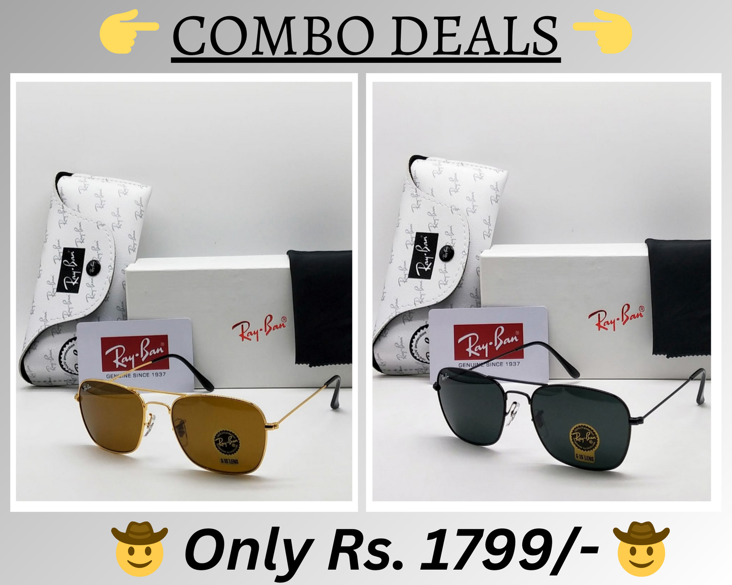 RAY-BAN New Top Trending Men's Pack Of 2 Combo Hot Favourite Wintage Sunglass For Unisex.