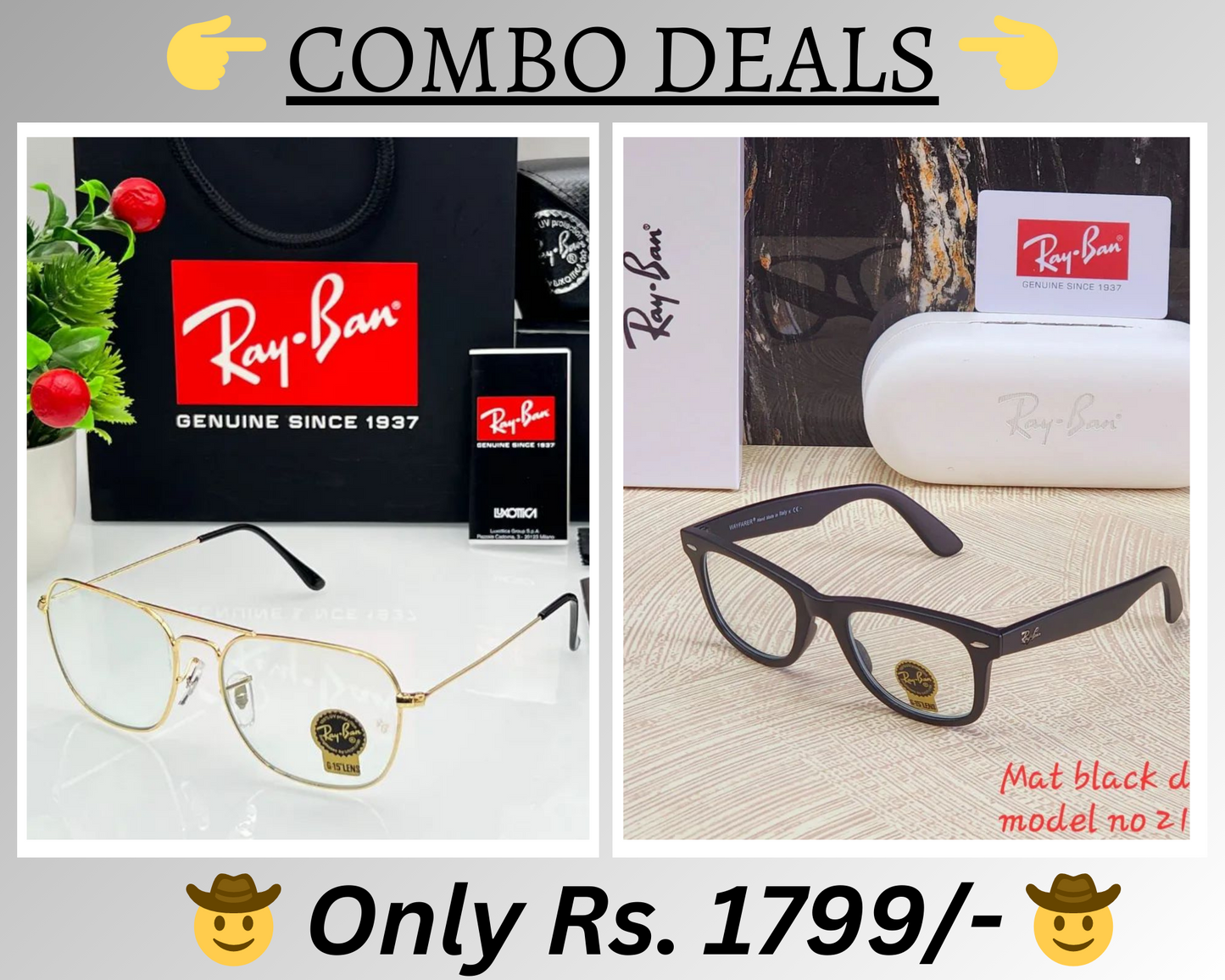 RAY-BAN New Top Trending Men's Pack Of 2 Combo Hot Favourite Wintage Sunglass For Unisex.