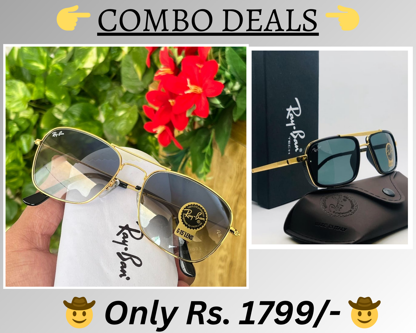 RAY-BAN New Top Trending Men's Pack Of 2 Combo Hot Favourite Wintage Sunglass For Unisex.