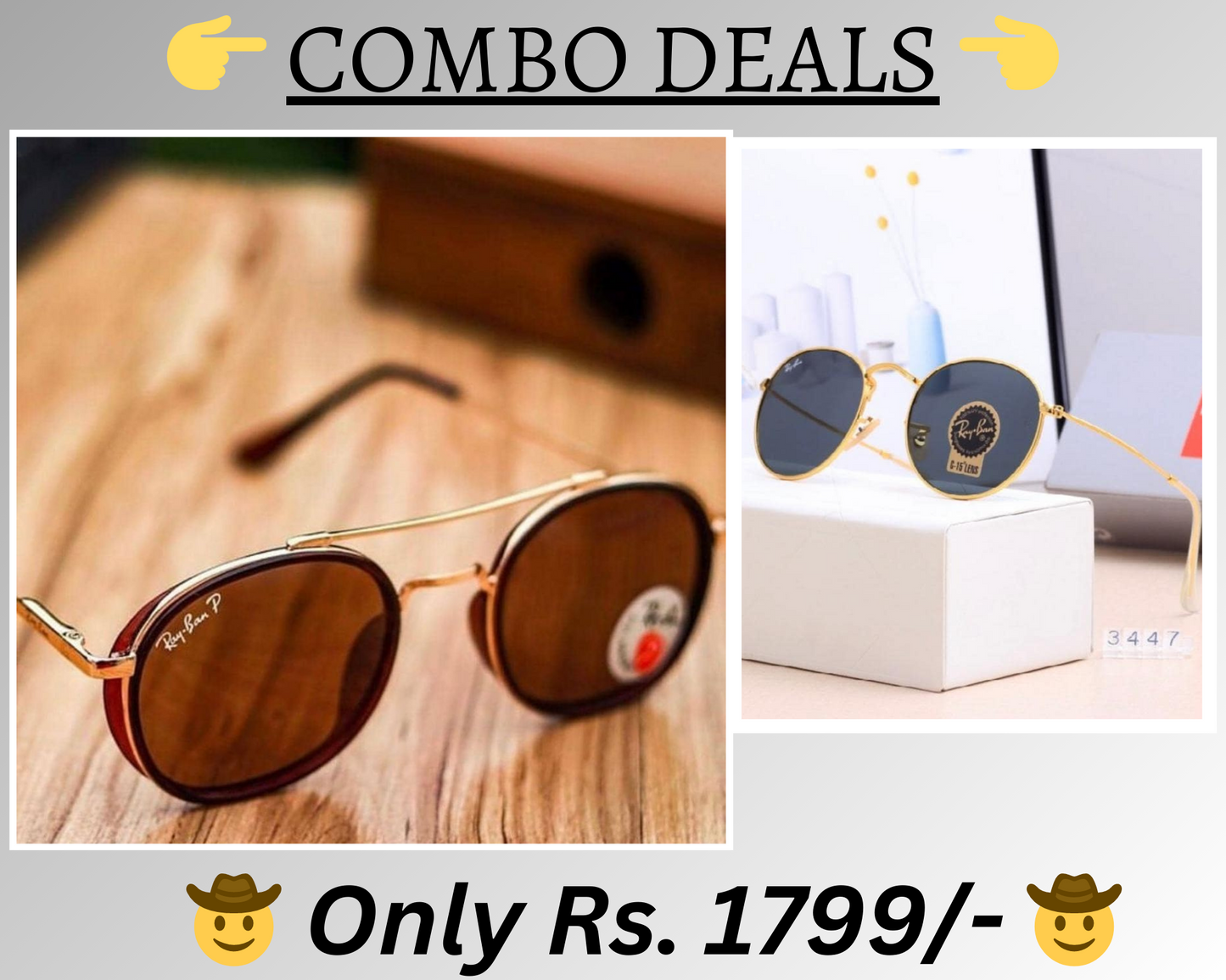 RAY-BAN New Top Trending Men's Pack Of 2 Combo Hot Favourite Wintage Sunglass For Unisex.