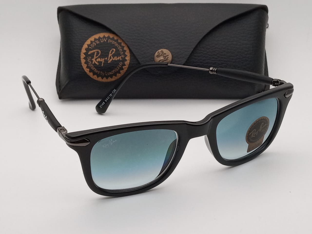 RAY-BAN New Modern Addition Blue Shaded & Black 2148 Square Sunglass For Unisex