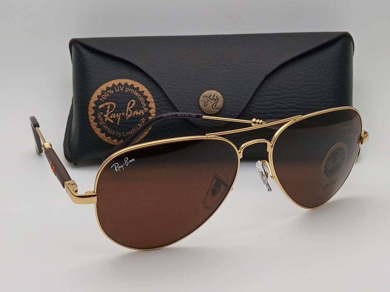 RAY-BAN Brown & Gold 3517 Oval Trendy Hot Favourite Wintage Sunglass For Unisex.