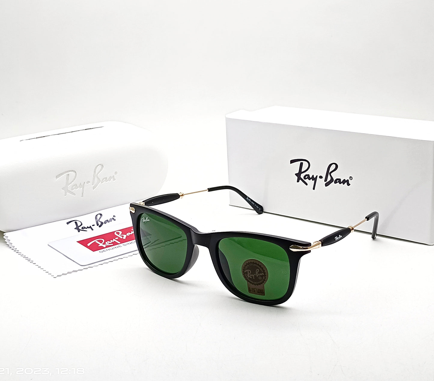 RAY-BAN Green & Gold 2148 Square Metal Trendy Hot Favourite Wintage Sunglass For Unisex.