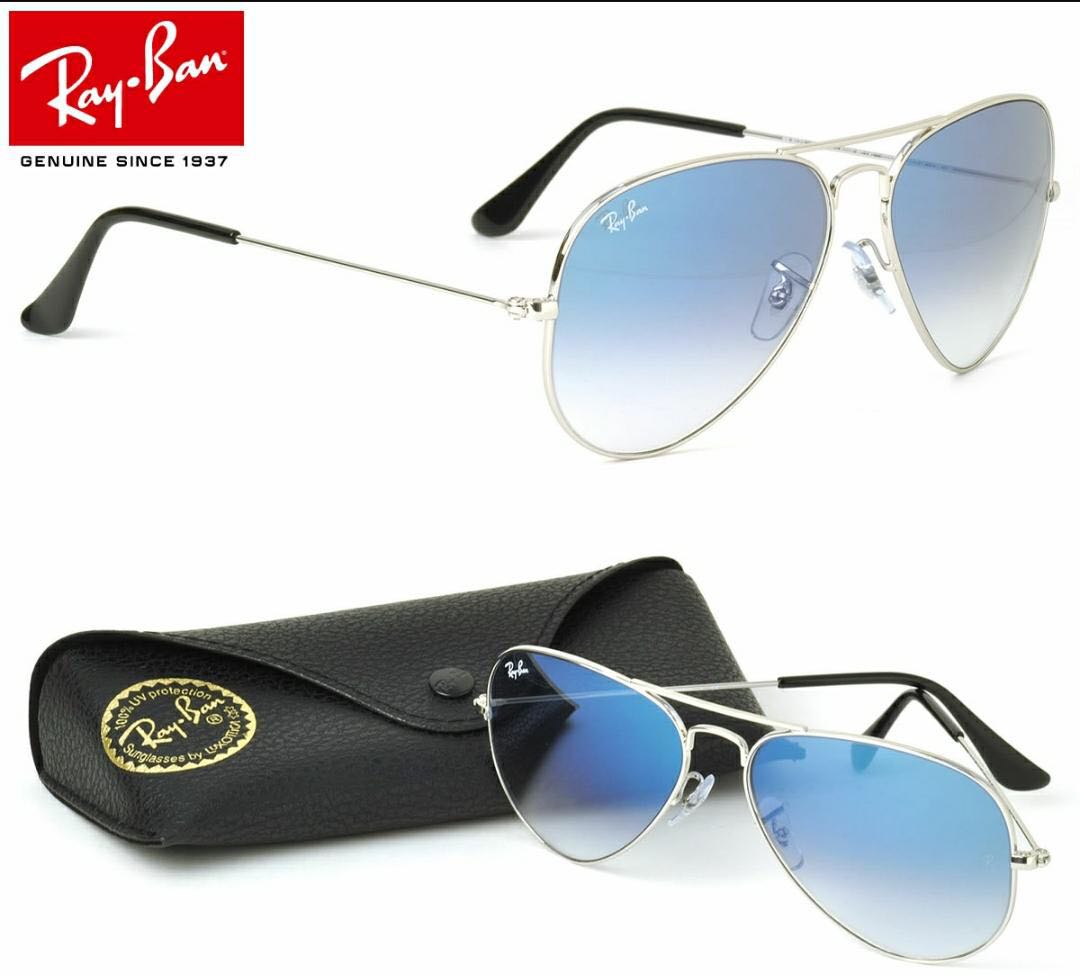 RAY-BAN Blue Shade & Silver 3026 Aviator Trendy Hot Favourite Wintage Sunglass For Unisex.