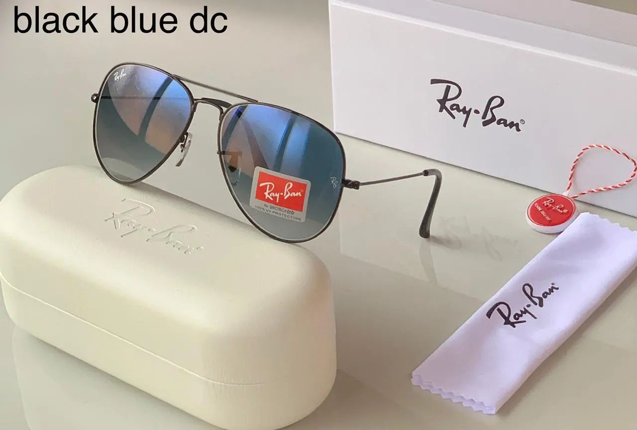 RAY-BAN Blue Shade Black 3026 Aviator Trendy Hot Favourite Wintage Sunglass For Unisex.