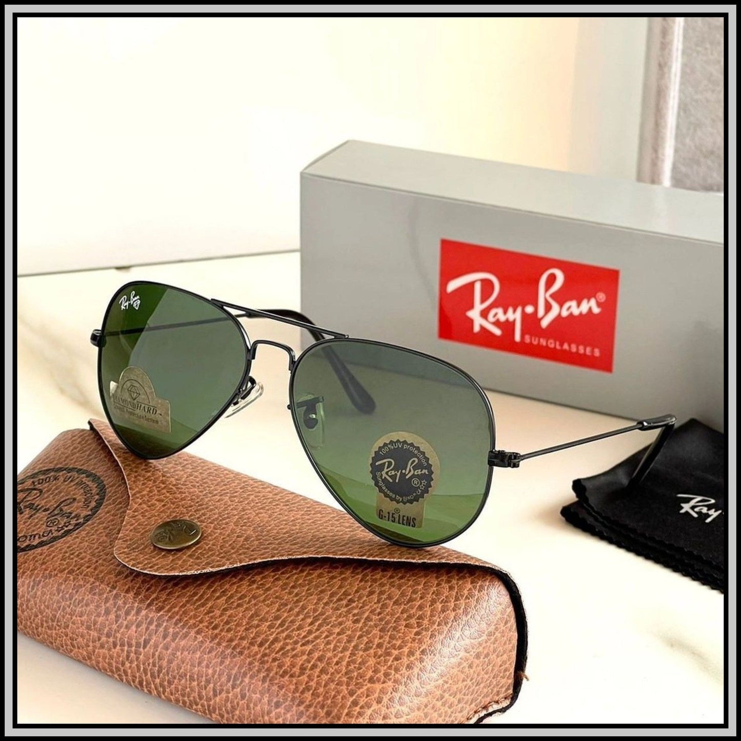 RAY-BAN Green & Black ( 3026 ) New 26-mm Men's Sunglasses.