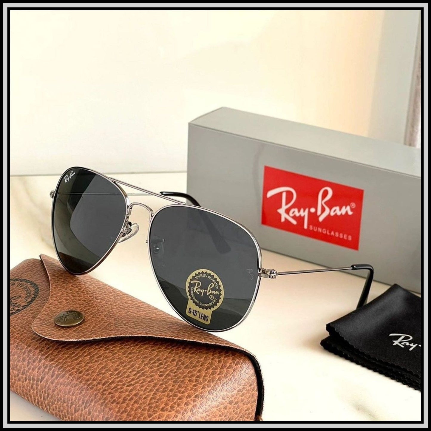 RAY-BAN Black & Silver ( 3026 ) New 26-mm Men's Sunglasses.