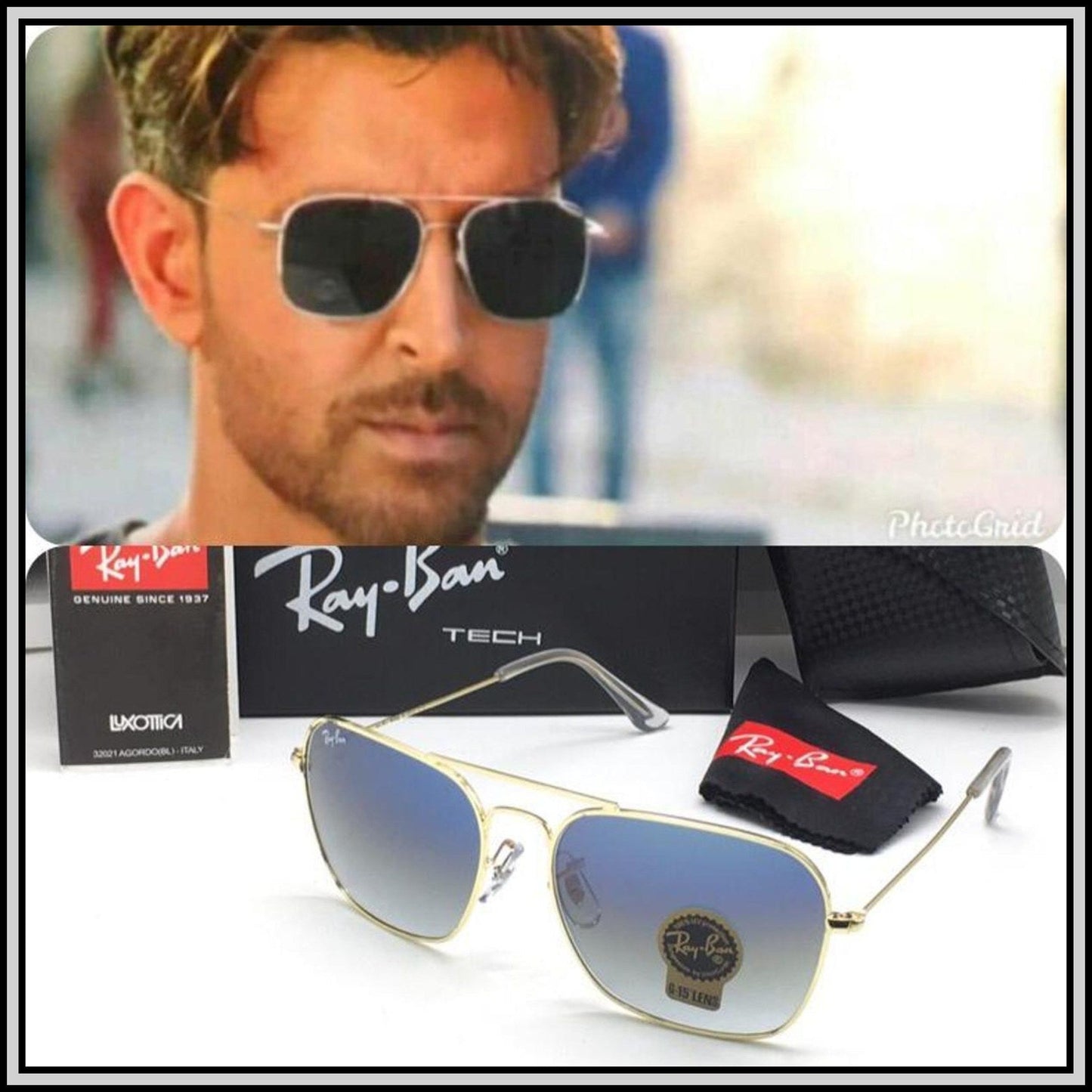 RAY-BAN Blue Dc & Gold ( 3136 ) New 26-mm Men's Sunglasses.