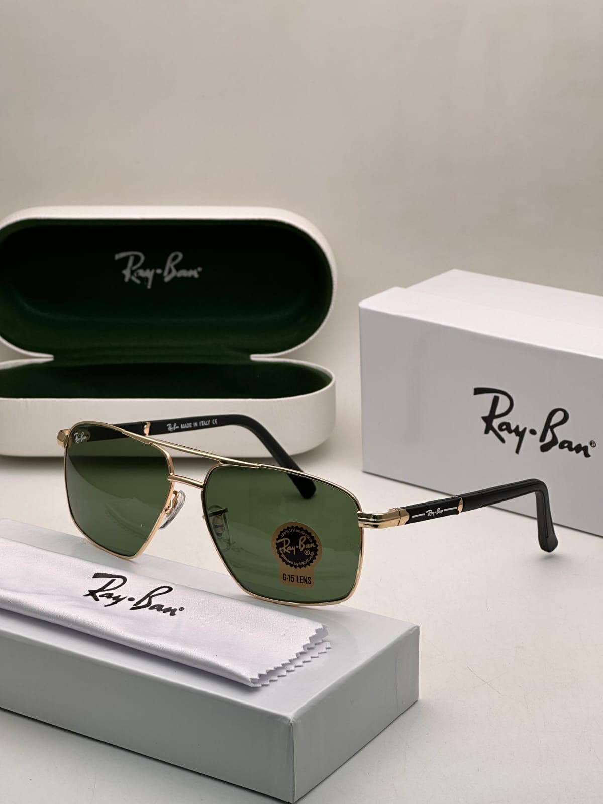Ray-Ban Latest Fancy All Season Special RB Square Green Gold 5131 Trending Hot Favorite Fashionable Sunglass For Unisex.
