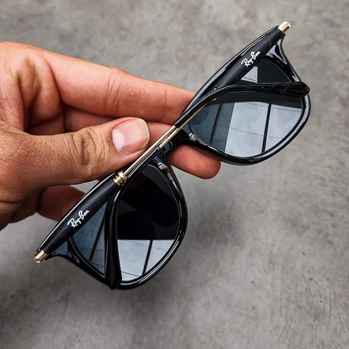 RAY-BAN New Modern Addition Black & Gold 2148 Square Sunglass For Unisex