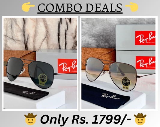 RAY-BAN New Top Trending Men's Pack Of 2 Combo Hot Favourite Wintage Sunglass For Unisex.