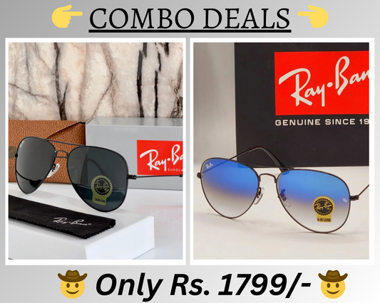 RAY-BAN New Top Trending Men's Pack Of 2 Combo Hot Favourite Wintage Sunglass For Unisex.
