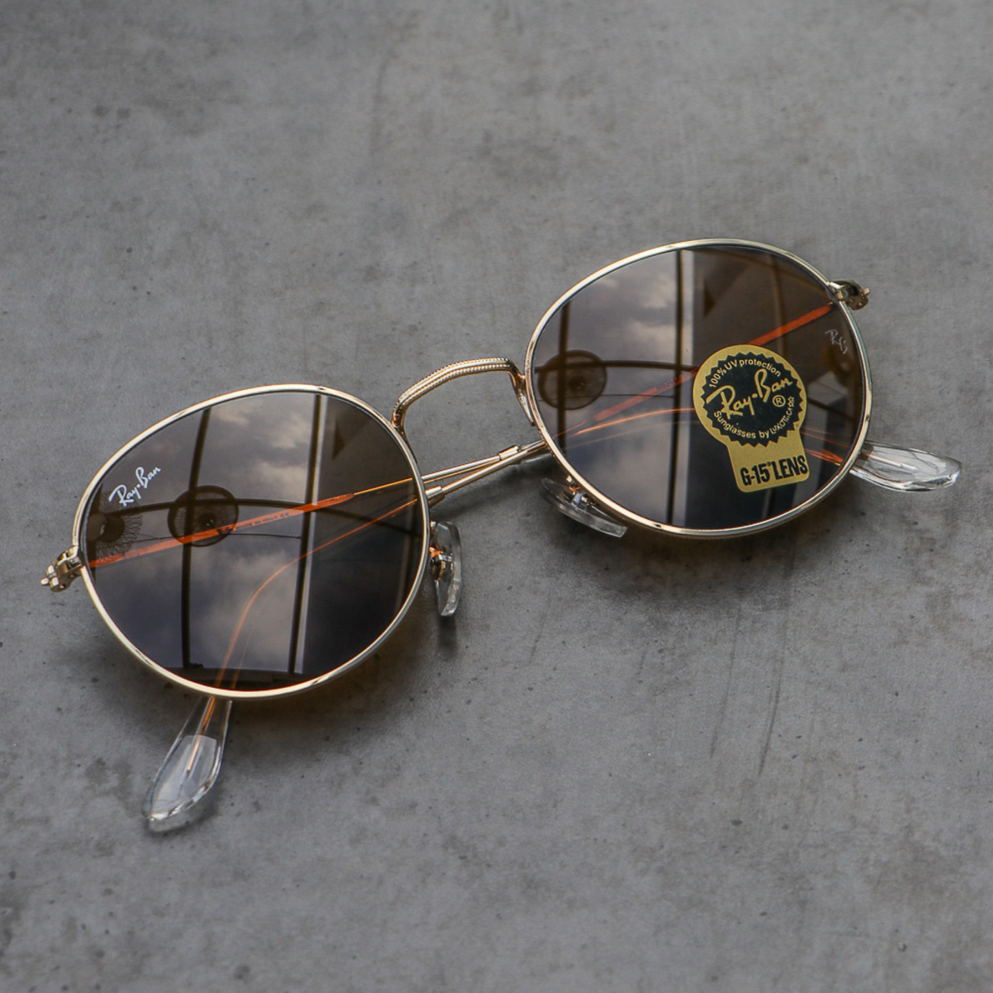 RAY-BAN New Stylish Attractive Brown & Gold 3447 Round Sunglass For Unisex