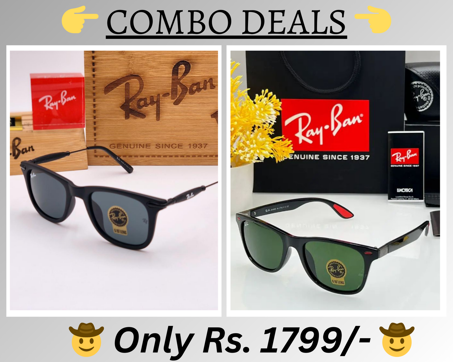 RAY-BAN New Top Trending Men's Pack Of 2 Combo Hot Favourite Wintage Sunglass For Unisex.