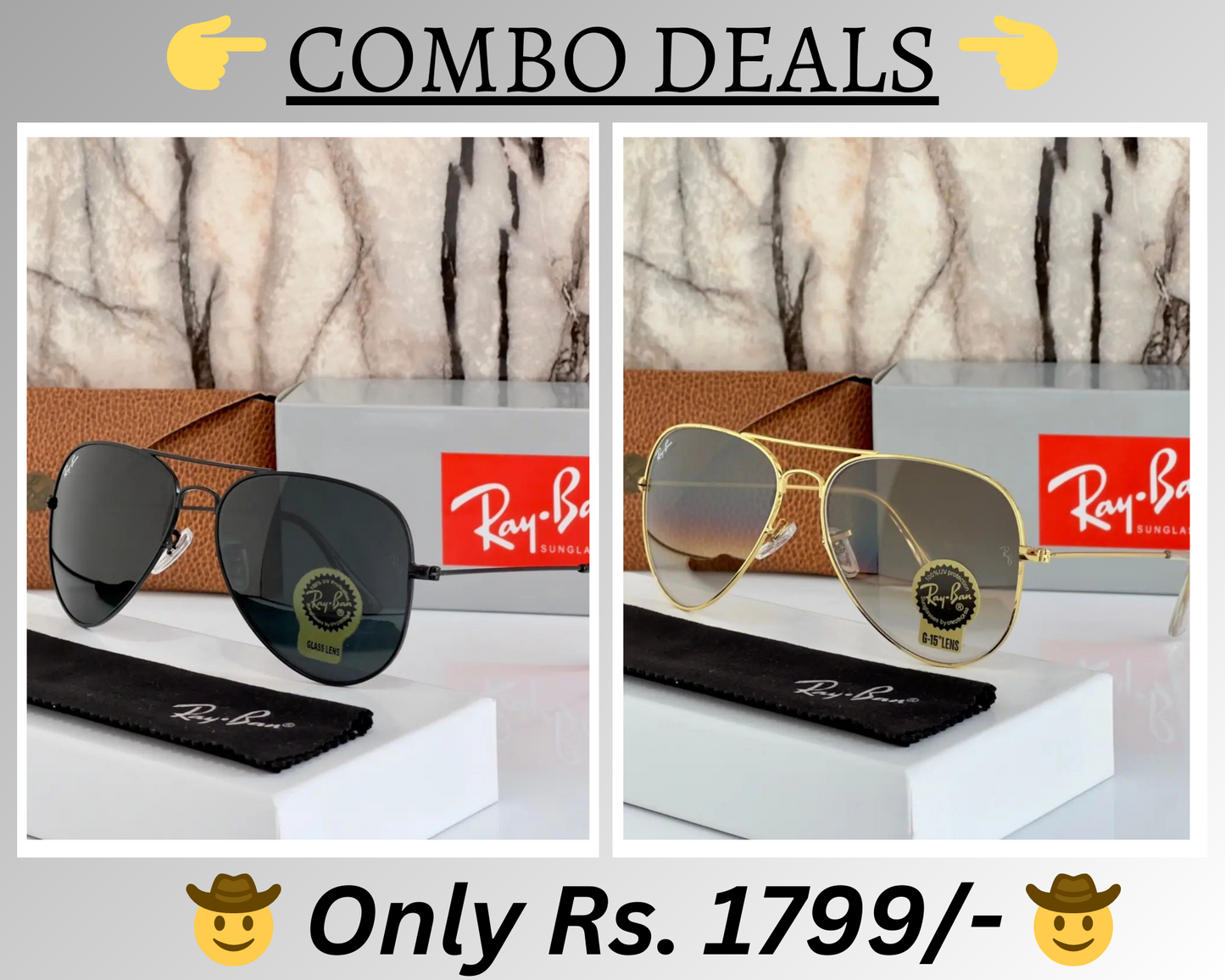 RAY-BAN New Top Trending Men's Pack Of 2 Combo Hot Favourite Wintage Sunglass For Unisex.