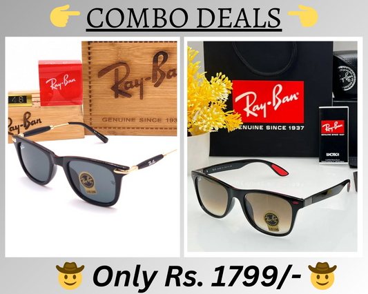 RAY-BAN New Top Trending Men's Pack Of 2 Combo Hot Favourite Wintage Sunglass For Unisex.
