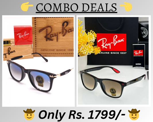 RAY-BAN New Top Trending Men's Pack Of 2 Combo Hot Favourite Wintage Sunglass For Unisex.