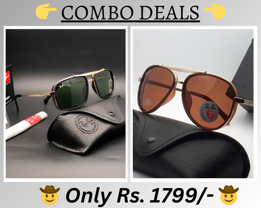 RAY-BAN New Top Trending Men's Pack Of 2 Combo Hot Favourite Wintage Sunglass For Unisex.