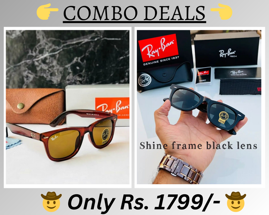 RAY-BAN New Top Trending Men's Pack Of 2 Combo Hot Favourite Wintage Sunglass For Unisex.