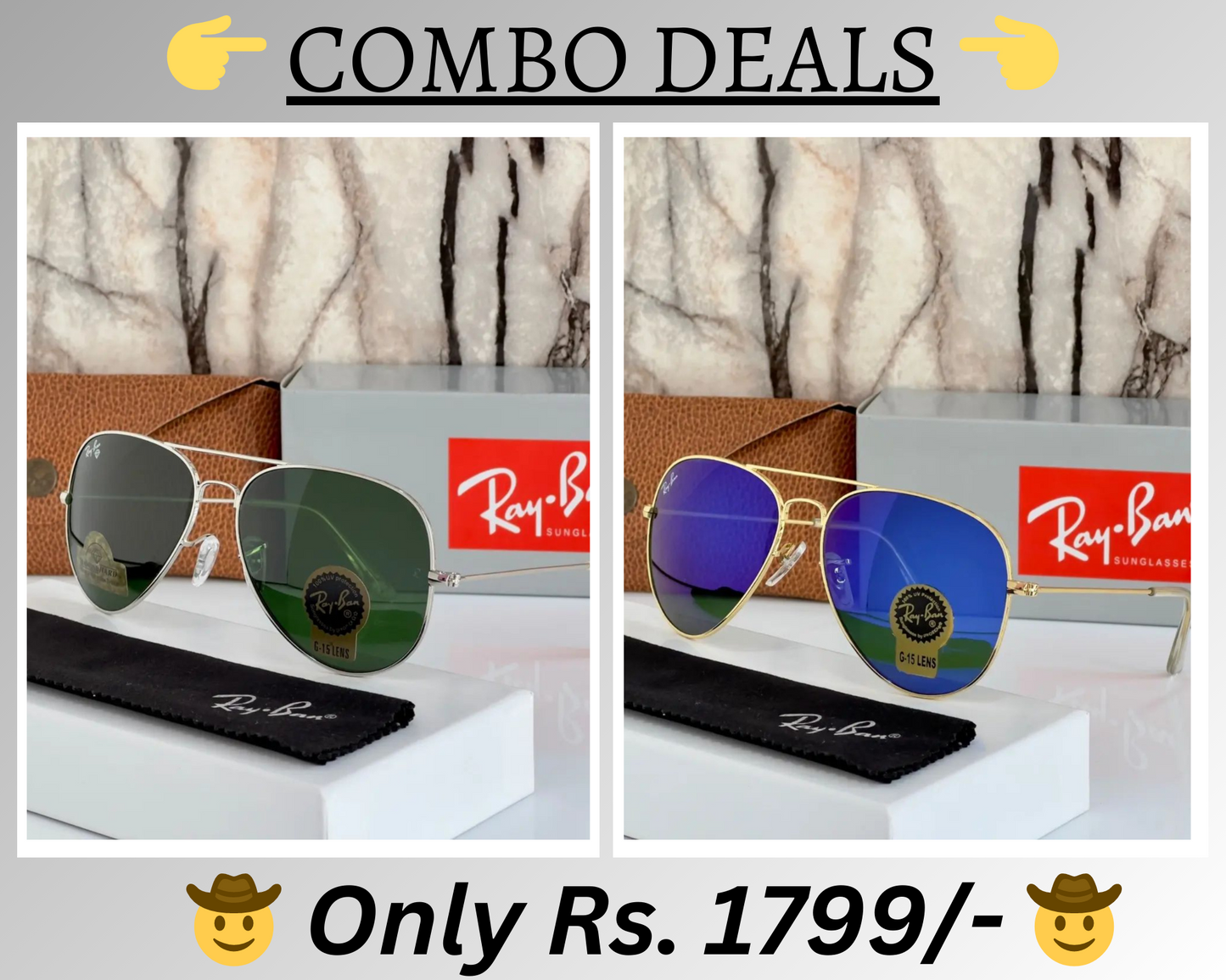 RAY-BAN New Top Trending Men's Pack Of 2 Combo Hot Favourite Wintage Sunglass For Unisex.