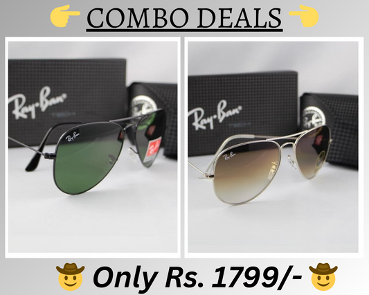 RAY-BAN New Top Trending Men's Pack Of 2 Combo Hot Favourite Wintage Sunglass For Unisex.