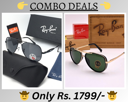 RAY-BAN New Top Trending Men's Pack Of 2 Combo Hot Favourite Wintage Sunglass For Unisex.