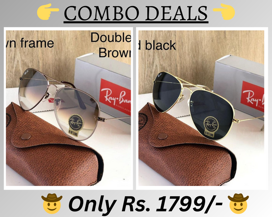 RAY-BAN New Top Trending Men's Pack Of 2 Combo Hot Favourite Wintage Sunglass For Unisex.