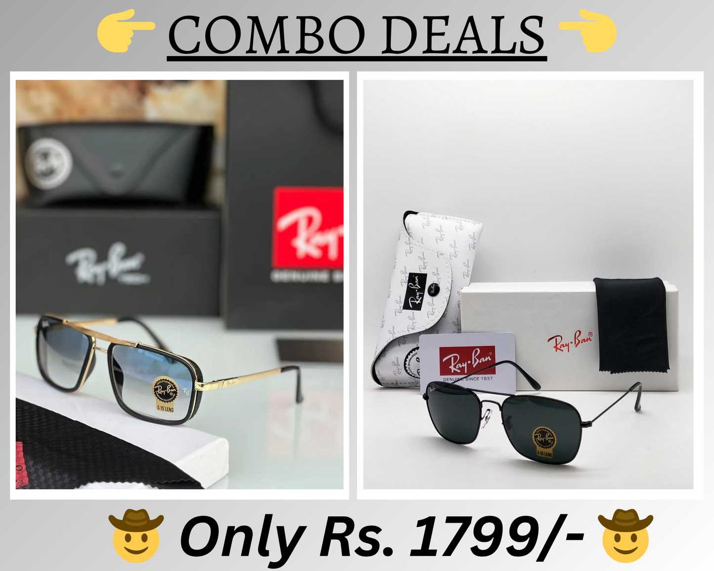 RAY-BAN New Top Trending Men's Pack Of 2 Combo Hot Favourite Wintage Sunglass For Unisex.