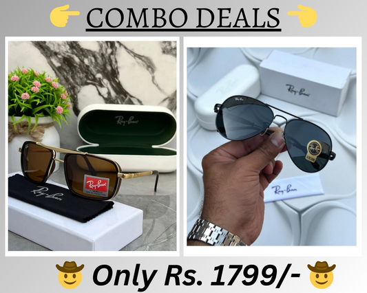 New Vintage Branded Ray-Ban With 100% UV Pack Of 2 Pcs Combo Trendy luxury Men & Women Sunglass