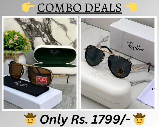 RAY-BAN New Top Trending Men's Pack Of 2 Combo Hot Favourite Wintage Sunglass For Unisex.