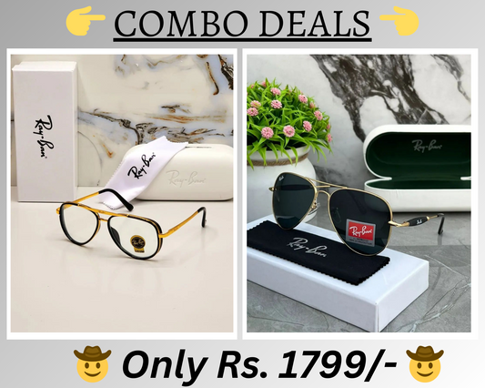 RAY-BAN New Top Trending Men's Pack Of 2 Combo Hot Favourite Wintage Sunglass For Unisex.