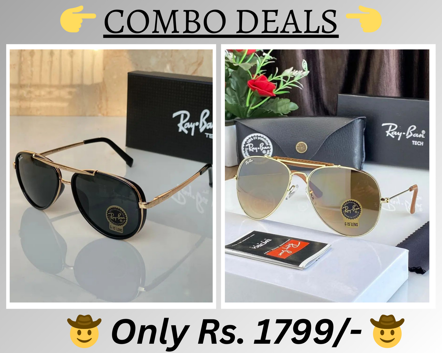 RAY-BAN New Top Trending Men's Pack Of 2 Combo Hot Favourite Wintage Sunglass For Unisex.