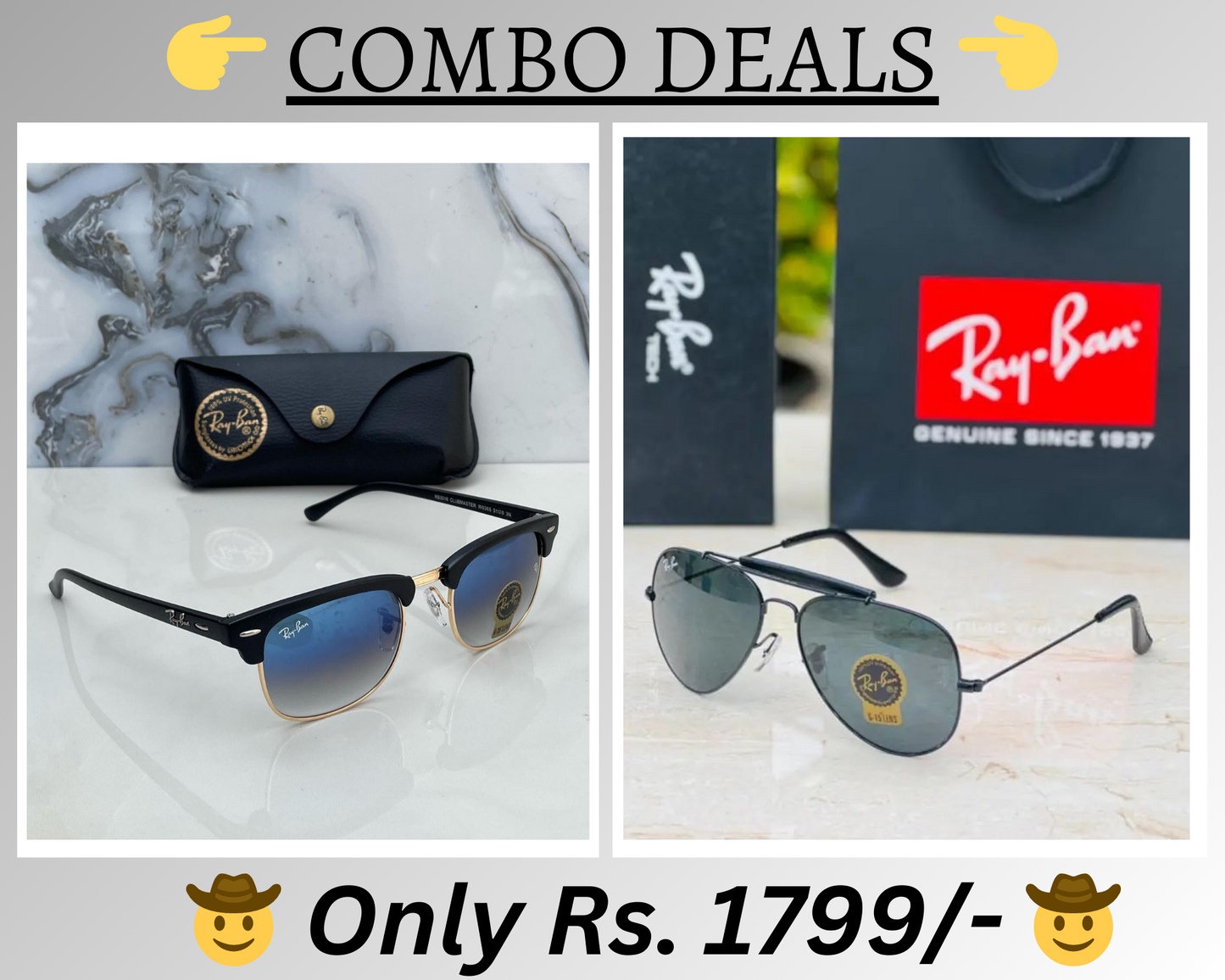 RAY-BAN New Top Trending Men's Pack Of 2 Combo Hot Favourite Wintage Sunglass For Unisex.