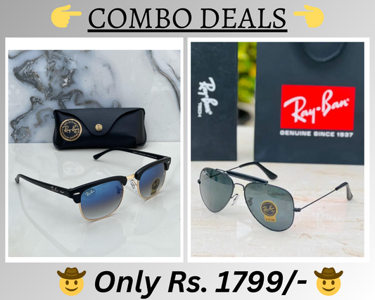 RAY-BAN New Top Trending Men's Pack Of 2 Combo Hot Favourite Wintage Sunglass For Unisex.