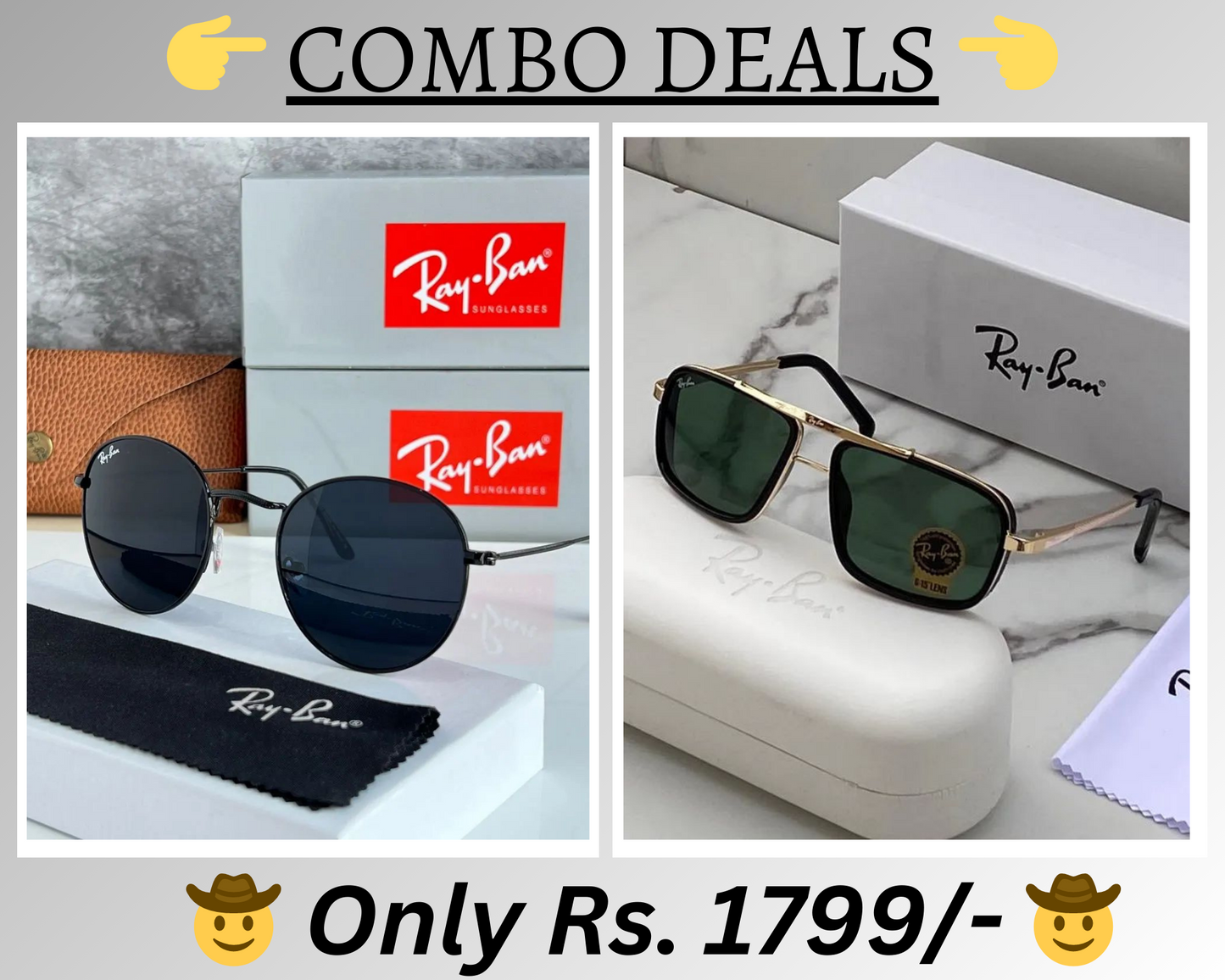 RAY-BAN New Top Trending Men's Pack Of 2 Combo Hot Favourite Wintage Sunglass For Unisex.