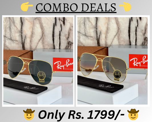 RAY-BAN New Top Trending Men's Pack Of 2 Combo Hot Favourite Wintage Sunglass For Unisex.