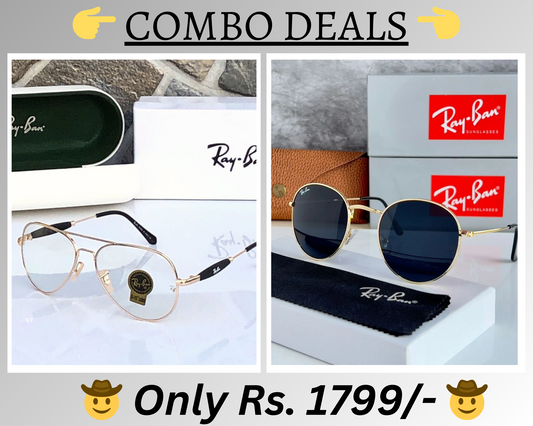 RAY-BAN New Top Trending Men's Pack Of 2 Combo Hot Favourite Wintage Sunglass For Unisex.
