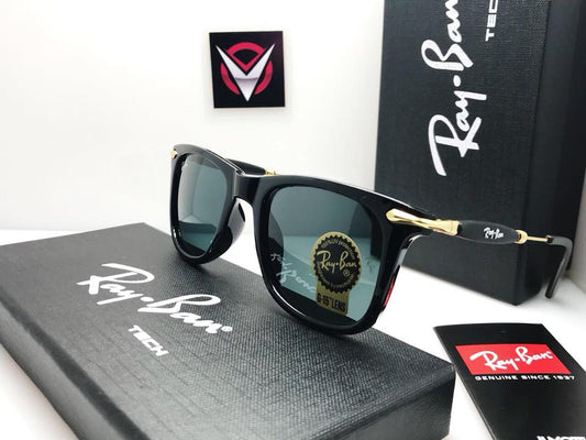 RAY-BAN Black & Gold 2148 Square Trendy Hot Favourite Wintage Sunglass For Unisex.