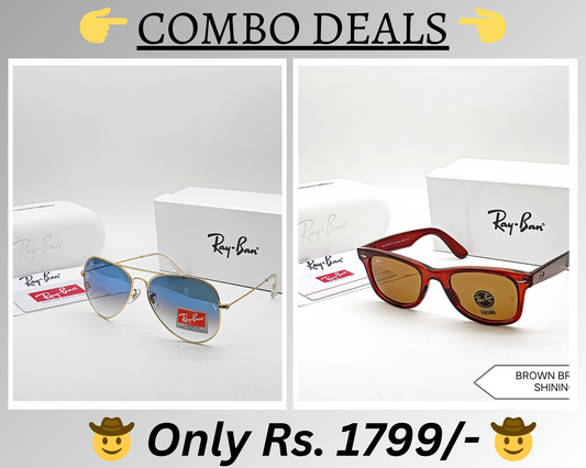 RAY-BAN New Top Trending Men's Pack Of 2 Combo Hot Favourite Wintage Sunglass For Unisex.