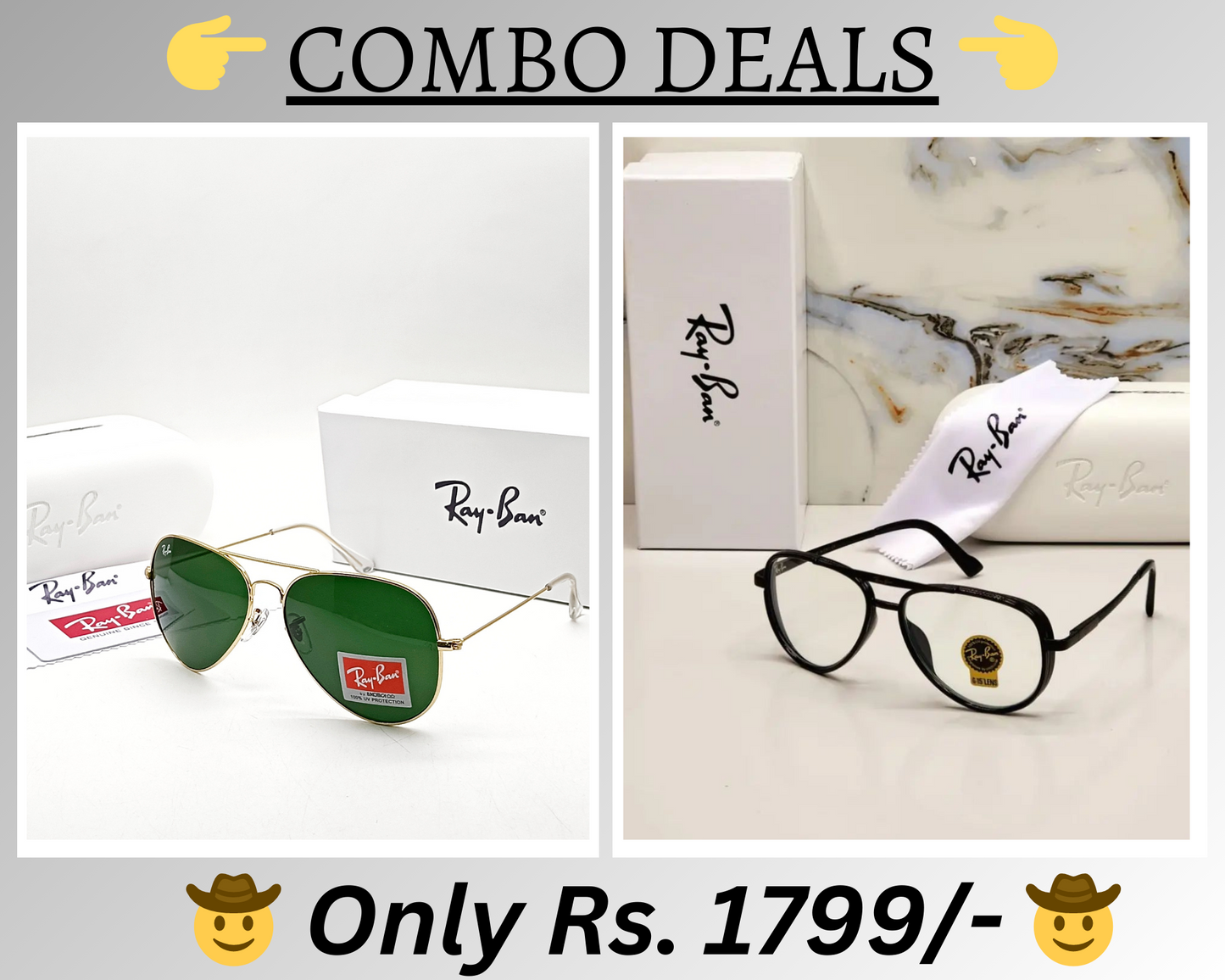 RAY-BAN New Top Trending Men's Pack Of 2 Combo Hot Favourite Wintage Sunglass For Unisex.
